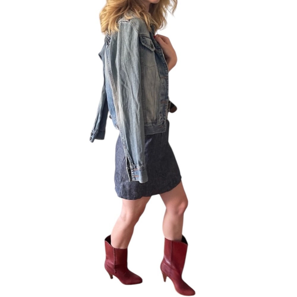 Vintage Y2K Blue Chambray Denim High Waist Mini Skirt Matching Tie Belt Small - Picture 12 of 16